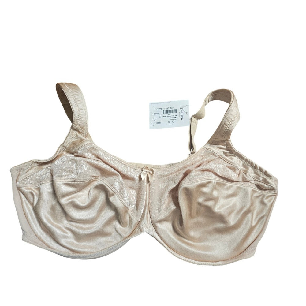 Amoena Nina Nude Full‎ Figure Underwire Bra 46DD Floral Lace Trim 2242 NWT